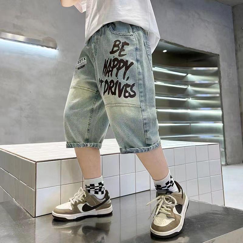 Quần Short Denim, Cho Bé Trai, Quần Cropped Mỏng Mùa Hè, Hàng Mới Về 2024, Dành Cho Trẻ Em Trung Bình Và Lớn, Phong Cách Hàn Quốc, Quần Mùa Hè 2