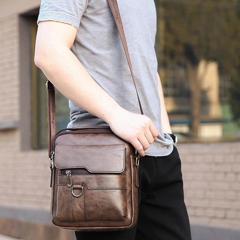 Product Introduction of Men's Messenger Bag Casual Vintage PU Leather Crossbody Handbag Adjustable Shoulder Strap Men's Briefcase Backpack 26