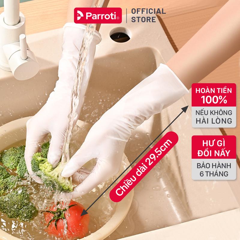 Găng Tay Cao Su Nitrile Dùng Chế Biến Thực Phẩm, Siêu Dai, An Toàn, Không Mùi, Chống Trơn Trượt, Găng Tay Rửa Bát, Làm Bếp, Vệ Sinh Nhà Cửa Chống Nước, Bảo Vệ Da Tay Parroti Active - AT02