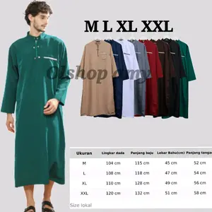 Cod jubah pria  / gamis pria dewasa Hitam Muslim Panjang Katun Remaja