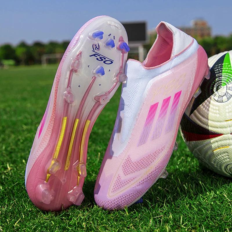 X-F50 Without-Lace Mens Soccer Shoes Pink-yamal Sneakers Turf Soccer Cleats TF/FG Training Football Boots Chuteira Campo 35-46 2