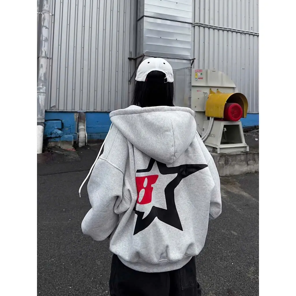 ÁO KHOÁC HOODIE ZIP Form Rộng Nam Nữ Basic Phong Cách Trẻ Hoạ Tiết In Chữ Số 8 Ngôi Sao.