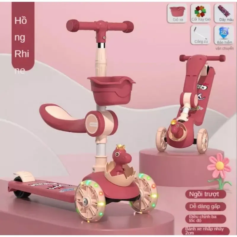Xe Scooter Đồ Chơi Cho Bé Có Ghế Ngồi 2 Trong 1 Không Bẻ Lái Được Điều Chỉnh Tay Cầm Cao Thấp Có Đèn Bánh Khi Di Chuyển Không Nhạc Nhựa An Toàn Bám Không Trơn Trượt Chất Liệu Tốt 3