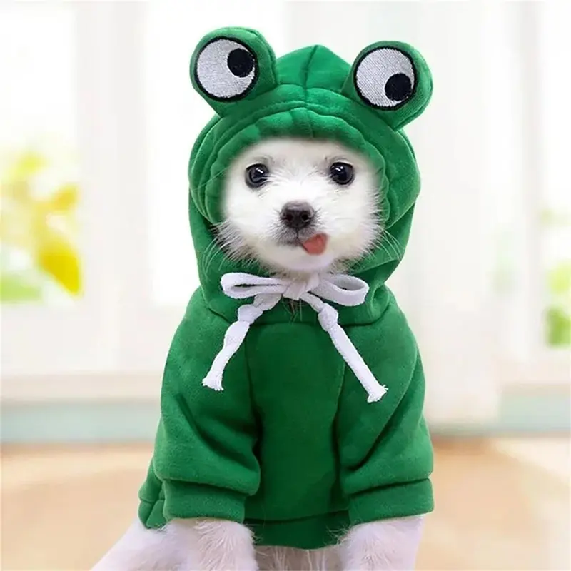 Quần áo cho chó bằng bông, ấm áp mùa đông, áo khoác cho chó hình chú ếch, thích hợp cho cosplay Halloween, quần áo cho thú cưng, áo Nỉ có mũ cho chó 0