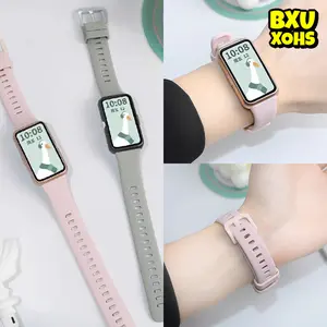 Silicone Strap for Huawei Band 10 9 8 7 6 / Honor Band 6 7 Polos Hematacc Silikon Adjustable Rubber Sport Soft Untuk Gelang Olahraga Asli Belt Bracelet Accessories Tali Jam Tangan Smartwatch for Huawei Band 10 9 8 NFC