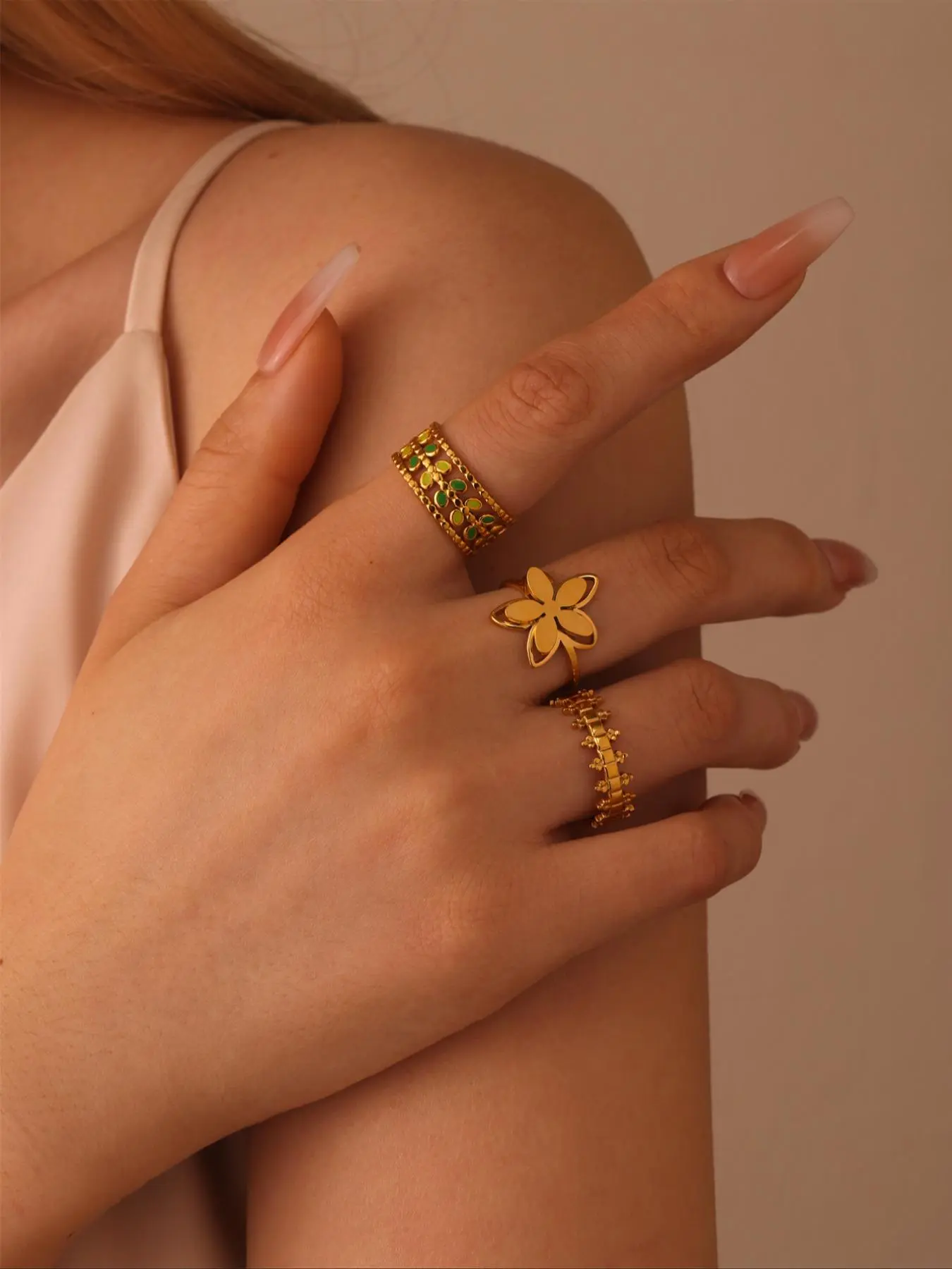 Flower Design Cuff Ring, Fashion Accessories for Women & Girls, Trendy All-match & Exquisite Jewelry for Birthday Gift