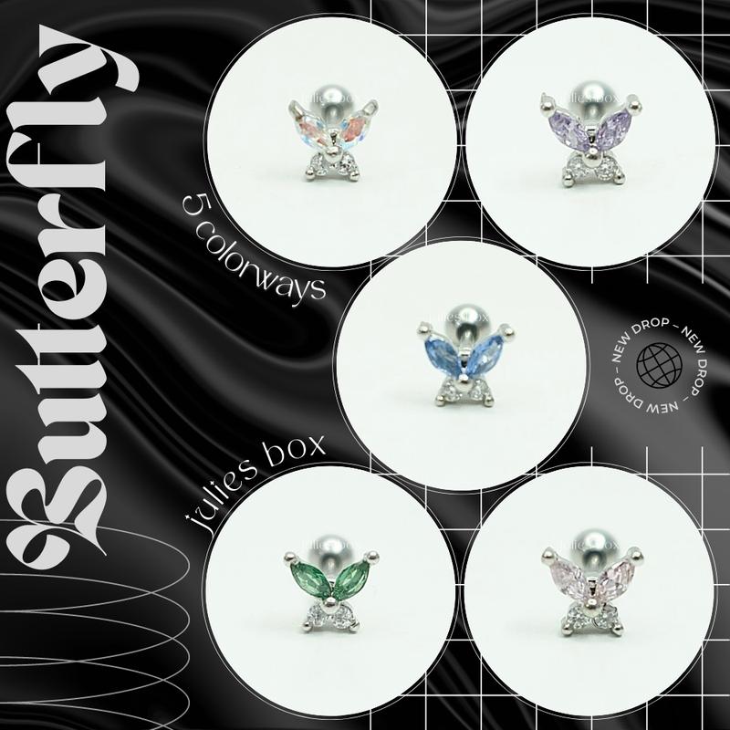   1 Chiếc   BẤM  Khuyên Tai Butterfly 5 Anh Em Siêu Nhân Size Bé Cách Điệu Unisex Màu Bạc Đuôi Bi Không Gỉ Bông Tai Julies Box 66 