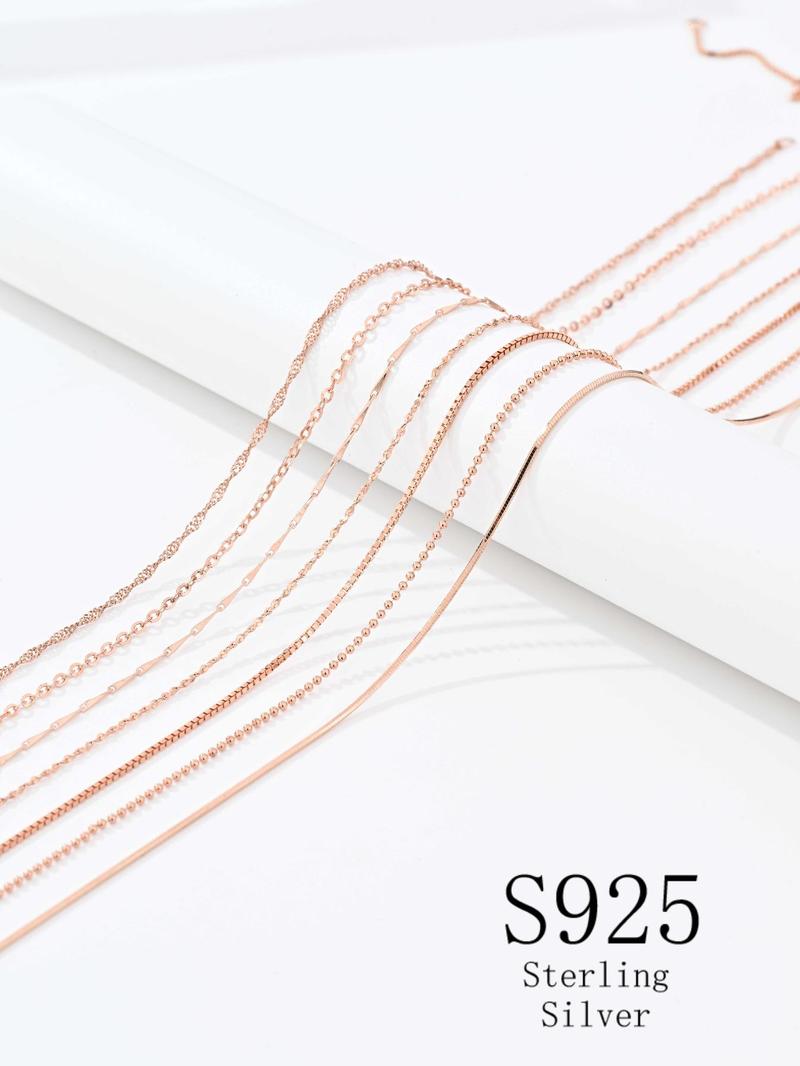 Product Introduction of 925 Sterling Silver Simple Chain Necklace, Minimalist Style Necklace, Fashion Jewelry Accessories for Women & Girls 0