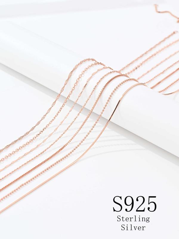 925 Sterling Silver Simple Chain Necklace, Minimalist Style Necklace, Fashion Jewelry Accessories for Women & Girls 0