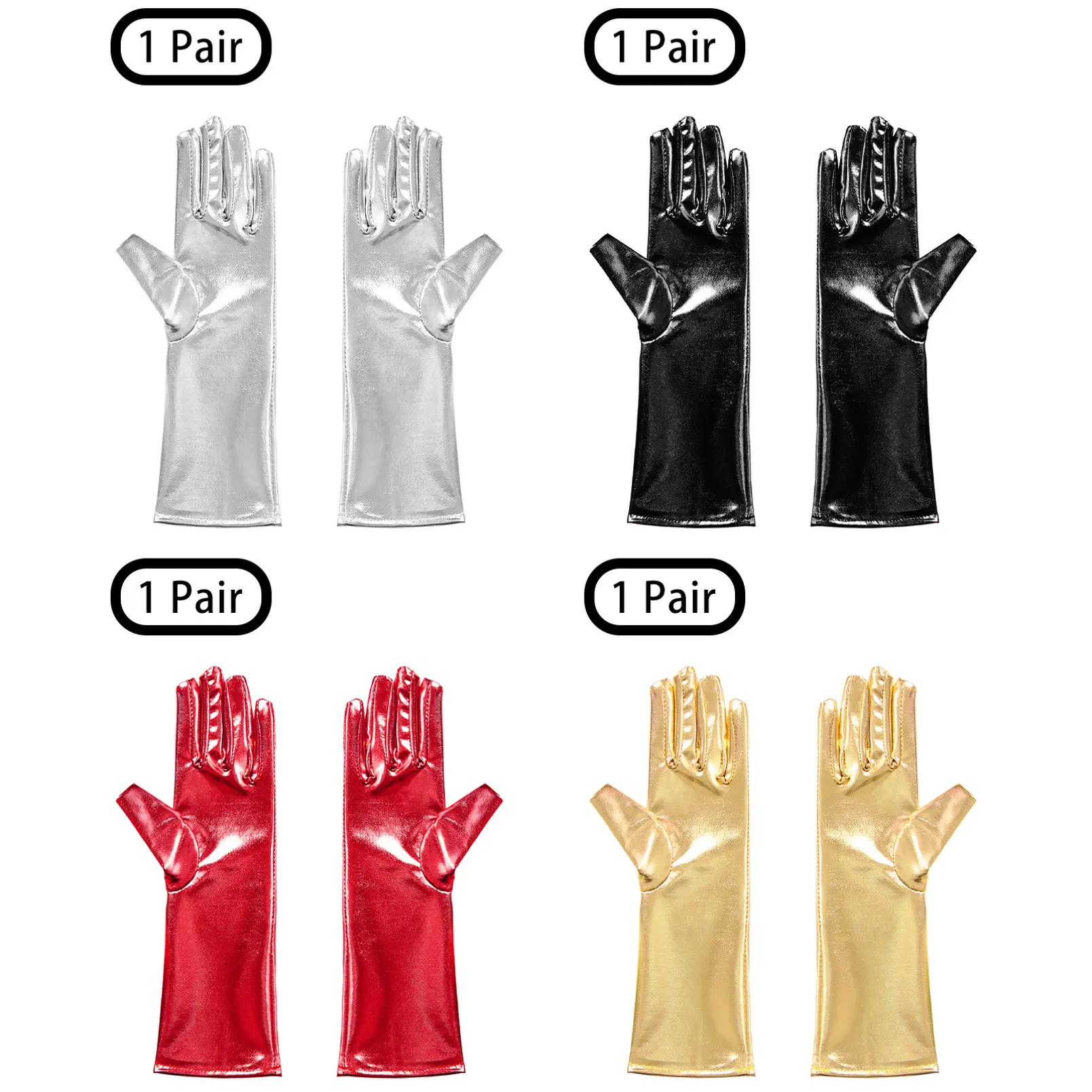 inhzoy Islamic Shiny Metallic Spandex Gloves Faux Leather Elbow Long Gloves for Halloween Cosplay Costume Party Favors