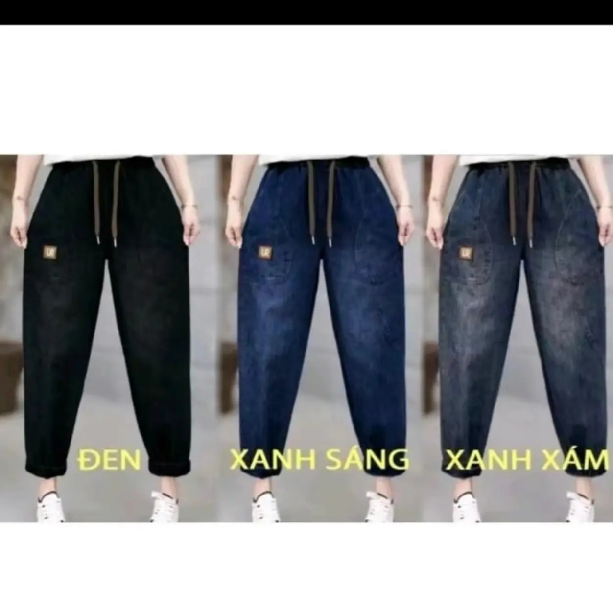 QUẦN JEAN GIẤY DÁNG BAGGY CẠP CHUN LƯNG CAO CÓ GIÂY RÚT...