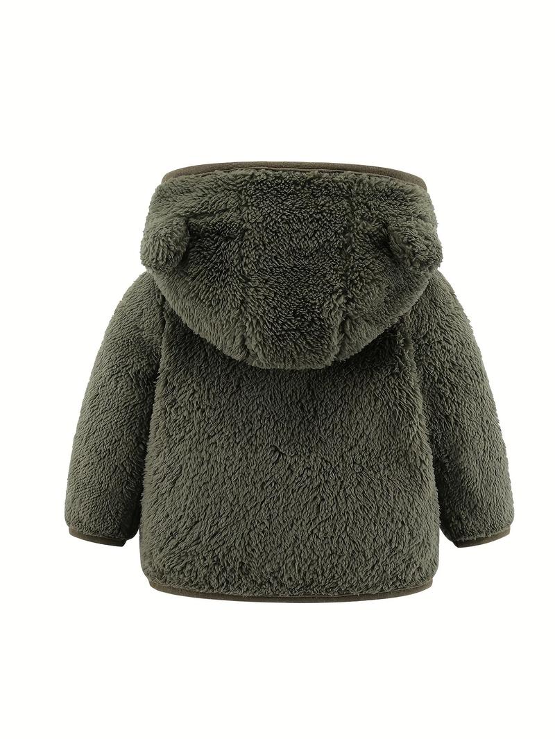 Product Introduction of 0-4 Years Old Spring And Autumn Male And Female Babies Hooded Bear Ears Zipper Warm Long Sleeve Top Solid Color Jacket 12