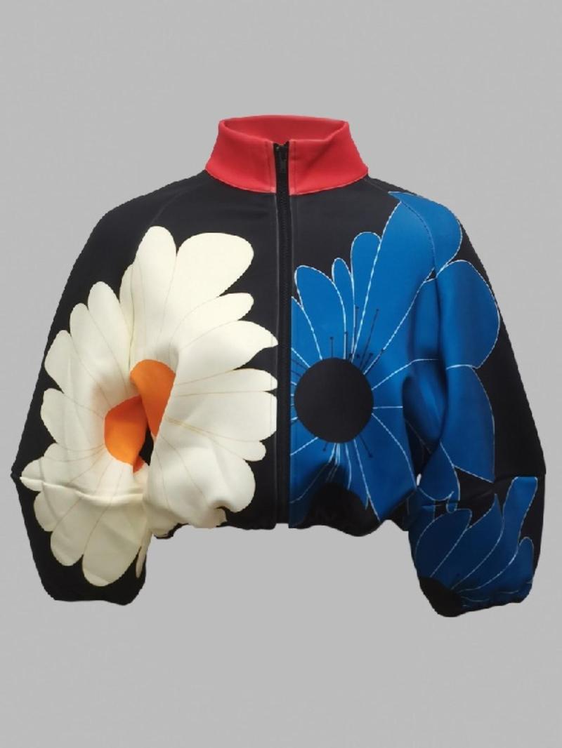 Product Introduction of Women's Floral Print Zip Up Raglan Sleeve Coat, Casual Long Sleeve Funnel Neck Outerwear for Fall & Winter, Ladies Clothes for Daily Wear 8