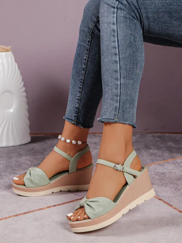 Women's Fashionable Plain Color Wedge Sandals, Casual Comfortable Platform Sandals for Summer, Female All-match Round Toe Shoes for Daily Wear, Girl 5