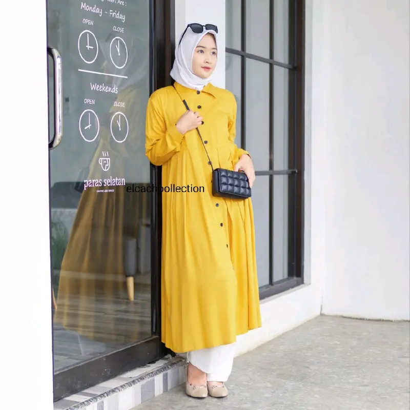 Afifah long tunik Muslimah Kain Rayon Tebal // baju tunik Panjang full Rempel dan Kancing 7