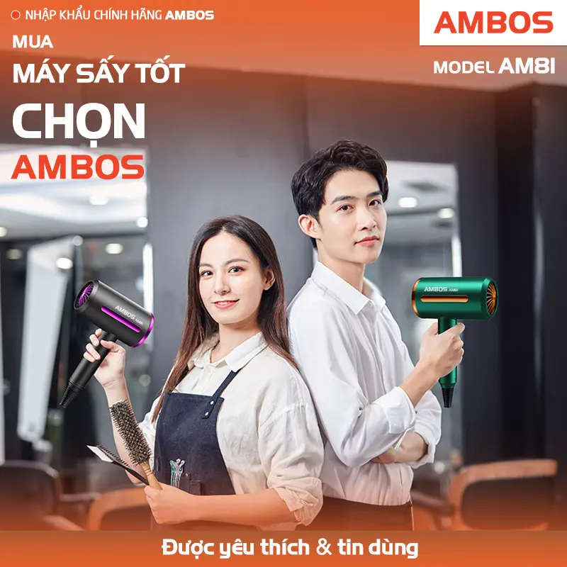 Máy sấy tóc Ambos 3 mức nhiệt nóng lạnh, ion âm và ánh sáng nano xanh giúp mượt tóc chống khô xơ, lực sấy mạnh, bảo hành đổi trả toàn quốc nếu lỗi 4
