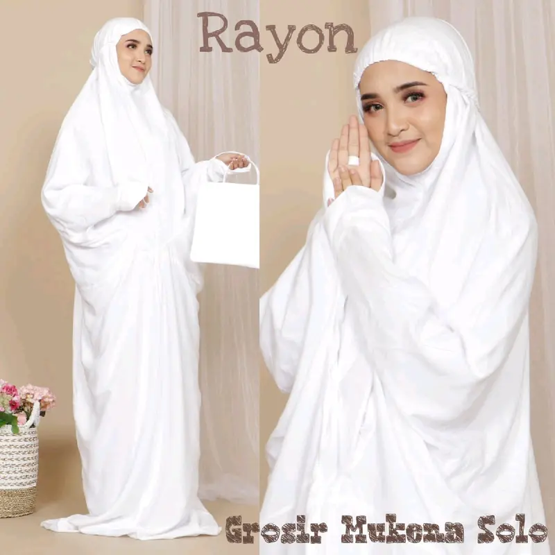 Mukena Terusan Putih Polos Dewasa Standar Rayon Adem / Mukena Lajuran Jadul Dingin Mukenah Nyaman 0