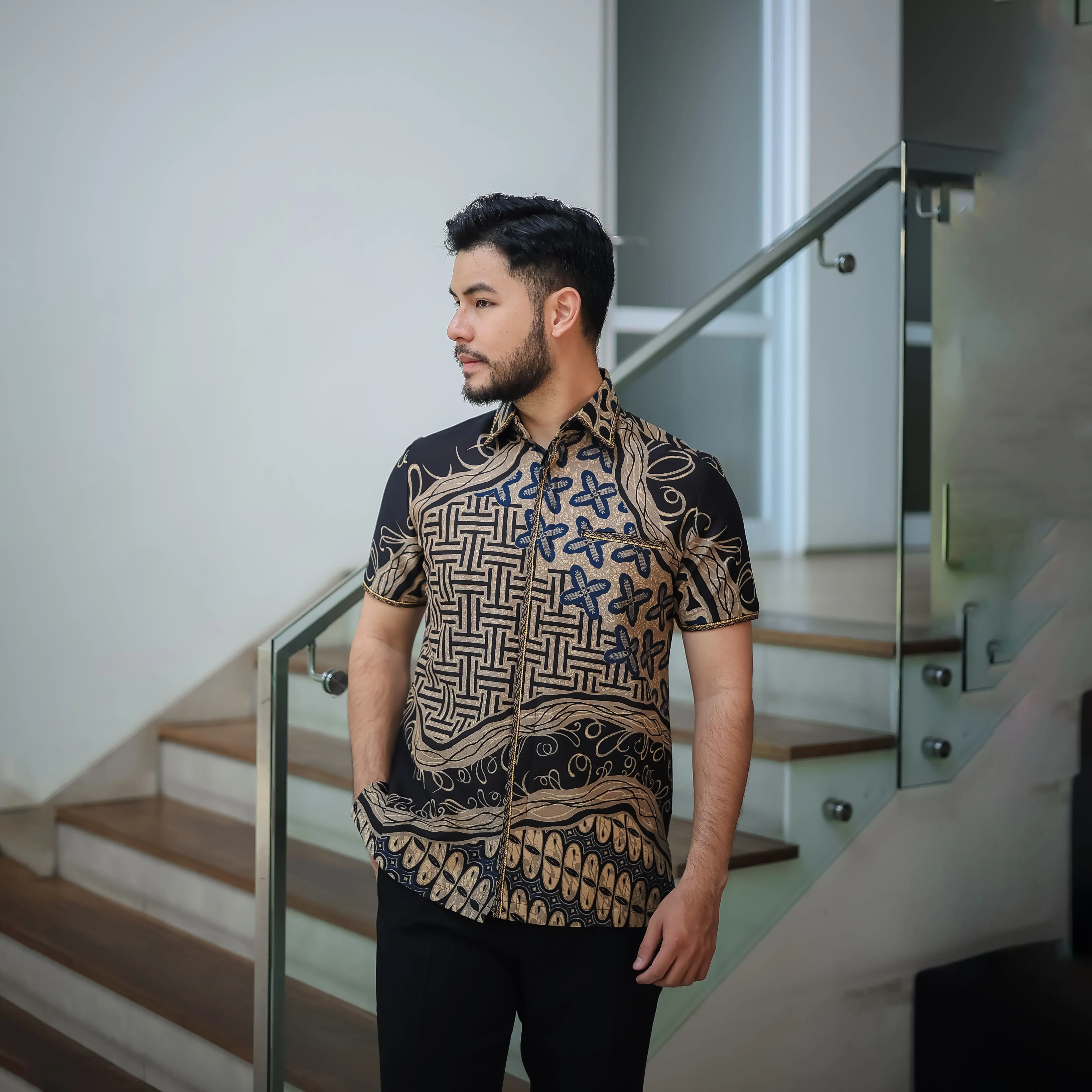 Batik Pria Hem Smock Bordir B454 Baju Katun