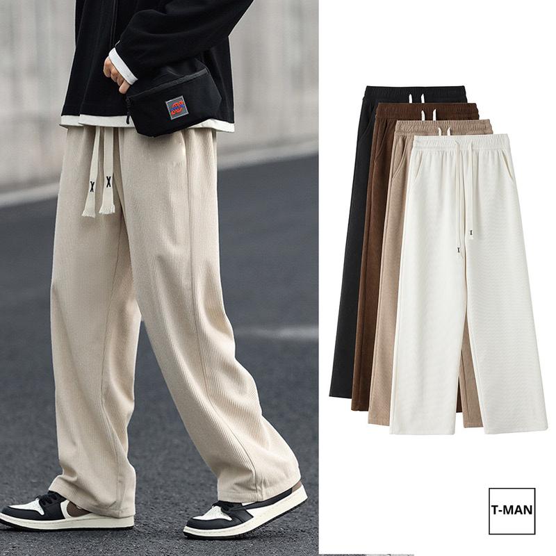 Quần suông ống rộng chất nỉ tăm dày dặn trẻ trung, phong cách Hàn Quốc ,bản chun to Basic phom dáng unisex Menswear Nam Đen