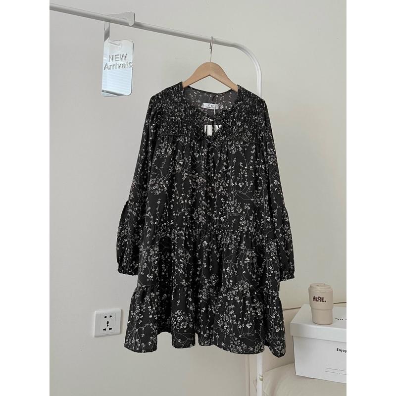 Váy babydoll hoa nhí đen siêu vintage dài tay nàng thơ- Uly Dress 6