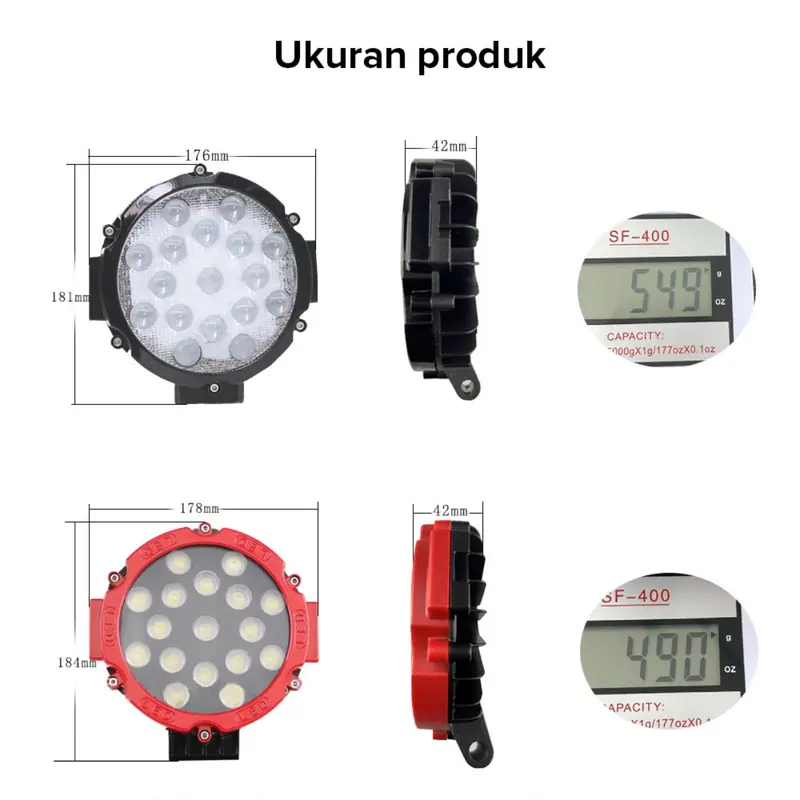 Lampu Tembak 12/24 volt Super Terang Truk Model Baru LED Sorot Tembak Worklight C-ree 17 Titik Mata 51 Watt  Mobil, Motor ,J-eep Hitam/Merah Car 3