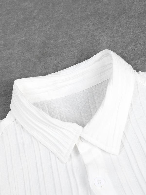 Men's 2pcs Button Front Shirt & Drawstring Pocket Pants Set without Tee & Necklace, Casual Short Sleeve Collar Shirt & Elastic Waist Trousers, National Day Clothing, Men's Two-piece Outfits for Summer 9