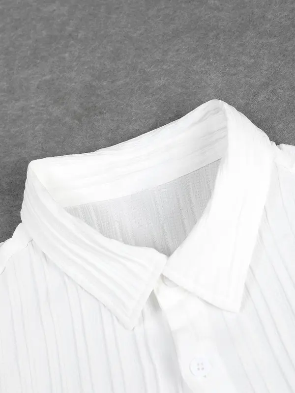 Men's 2pcs Button Front Shirt & Drawstring Pocket Pants Set without Tee & Necklace, Casual Short Sleeve Collar Shirt & Elastic Waist Trousers, National Day Clothing, Men's Two-piece Outfits for Summer 8