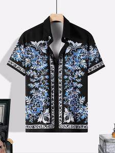 Men's Floral Print Short Sleeve Shirt, Regular Fit Casual Button Collar Top for Summer, Men's Clothes for Daily Wear