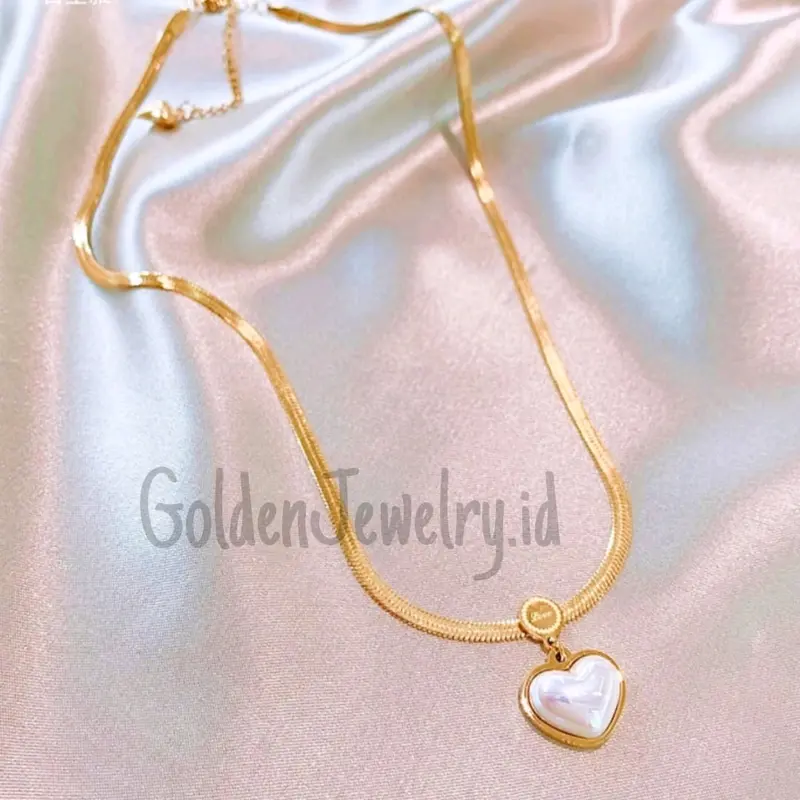 TITANIUM KALUNG LOVE MUTIARA GEPENG STYLE KOREA ANTI KARAT & ANTI LUNTUR 3