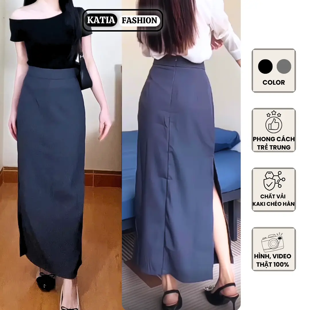 Chân váy bút chì xẻ tà, khoá lệ form suông công sở trẻ trung, thanh lịch phong cách Hàn Quốc