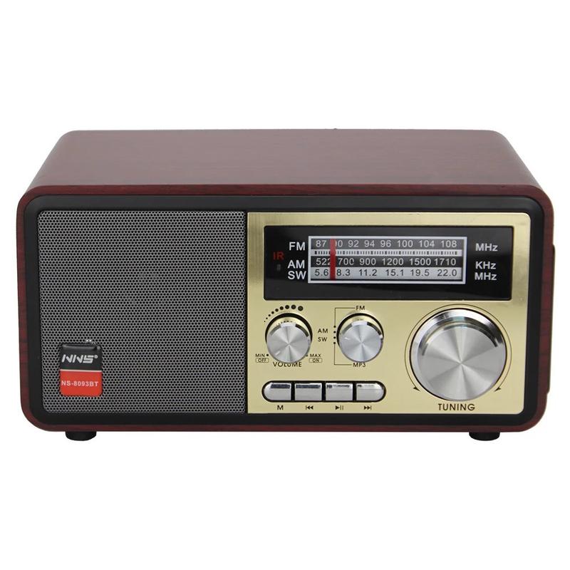 Đài Radio FM NSS NS 8093BT Vỏ Gỗ Kiểu Dáng Cổ Điển - Loa Bluetooth NS-8093BT Hỗ Trợ USB Thẻ nhớ Chạy Pin và Điện 220v.