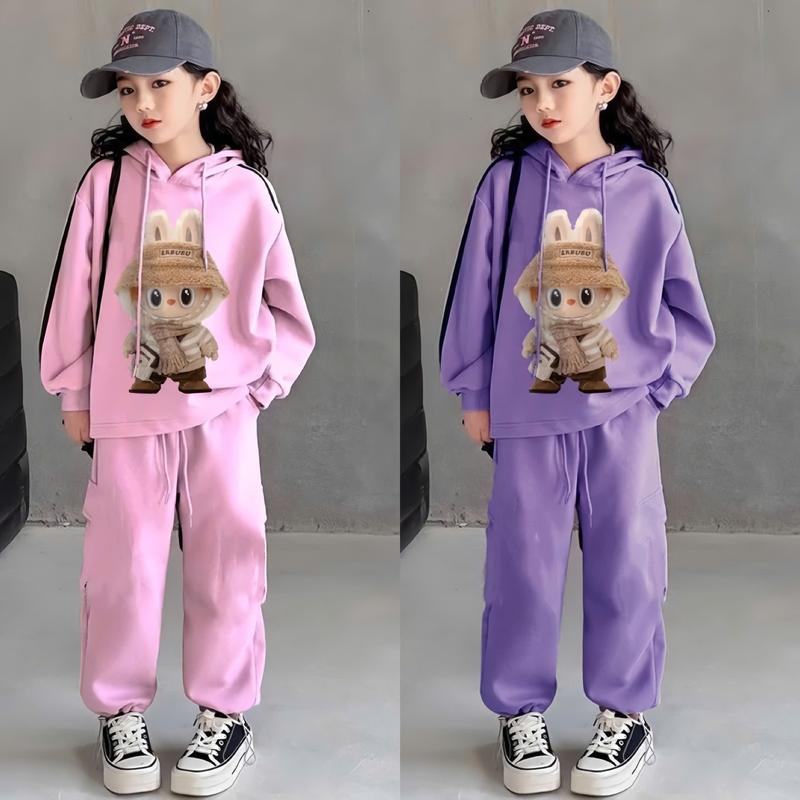 Sét bộ nỉ bông tàu dày dặn in hình labubu dành cho bé gái 10-44kg chất liệu mềm mịn ấm áp MS07