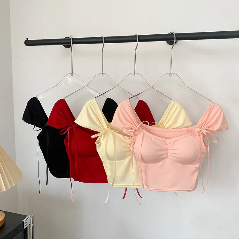 【Seagull Famous】Áo Vest Không Dây Thắt Nơ Gợi Cảm, Phong Cách Mới Cho Nữ, Dáng Ôm, Tâng Bật, Lưng Co Giãn, Áo ngắn Tay Áo, 678 # Top Women Denim
