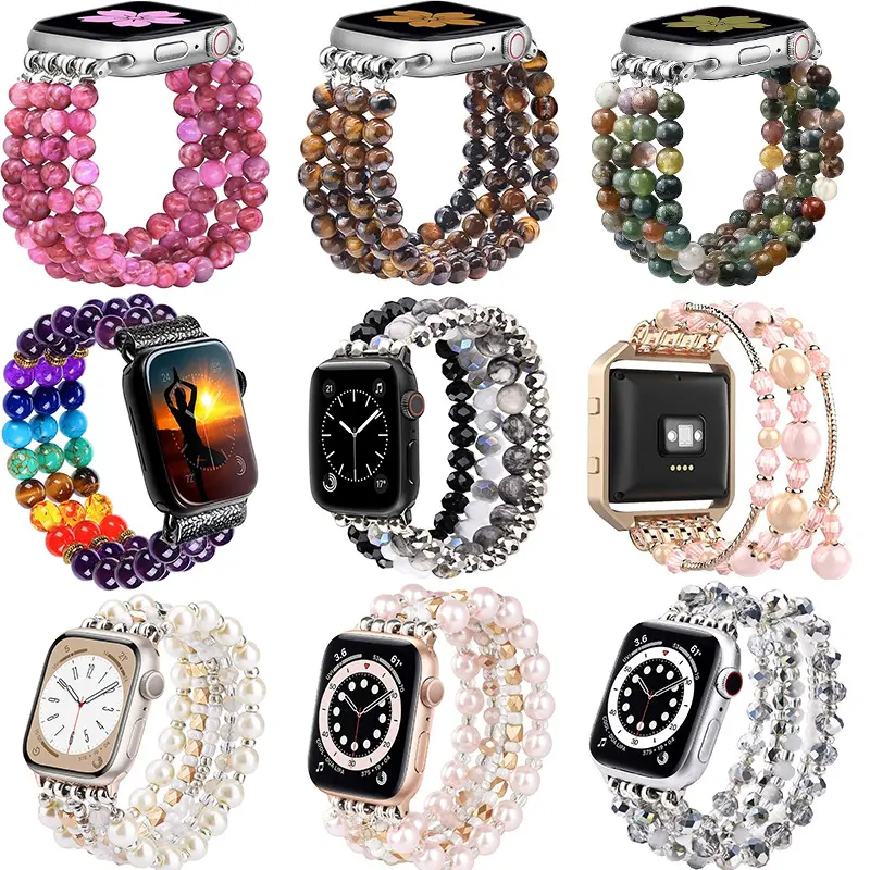 Compatible Apple Watch Band Jade Apple Watch Strap Apple iWatch Jewelry Tiger Eye Stone Beaded Strap European and American Style