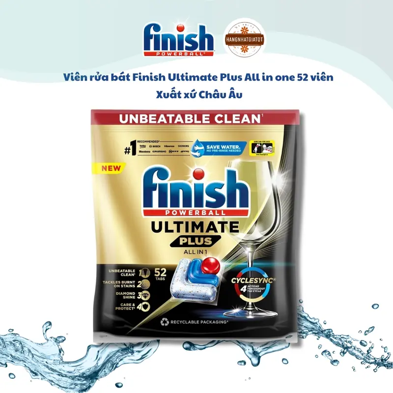Viên rửa bát Finish Ultimate Plus All in one 52V .85V. 33V -Viên cao cấp 16 chức năng- Nhập khẩu Châu Âu 0