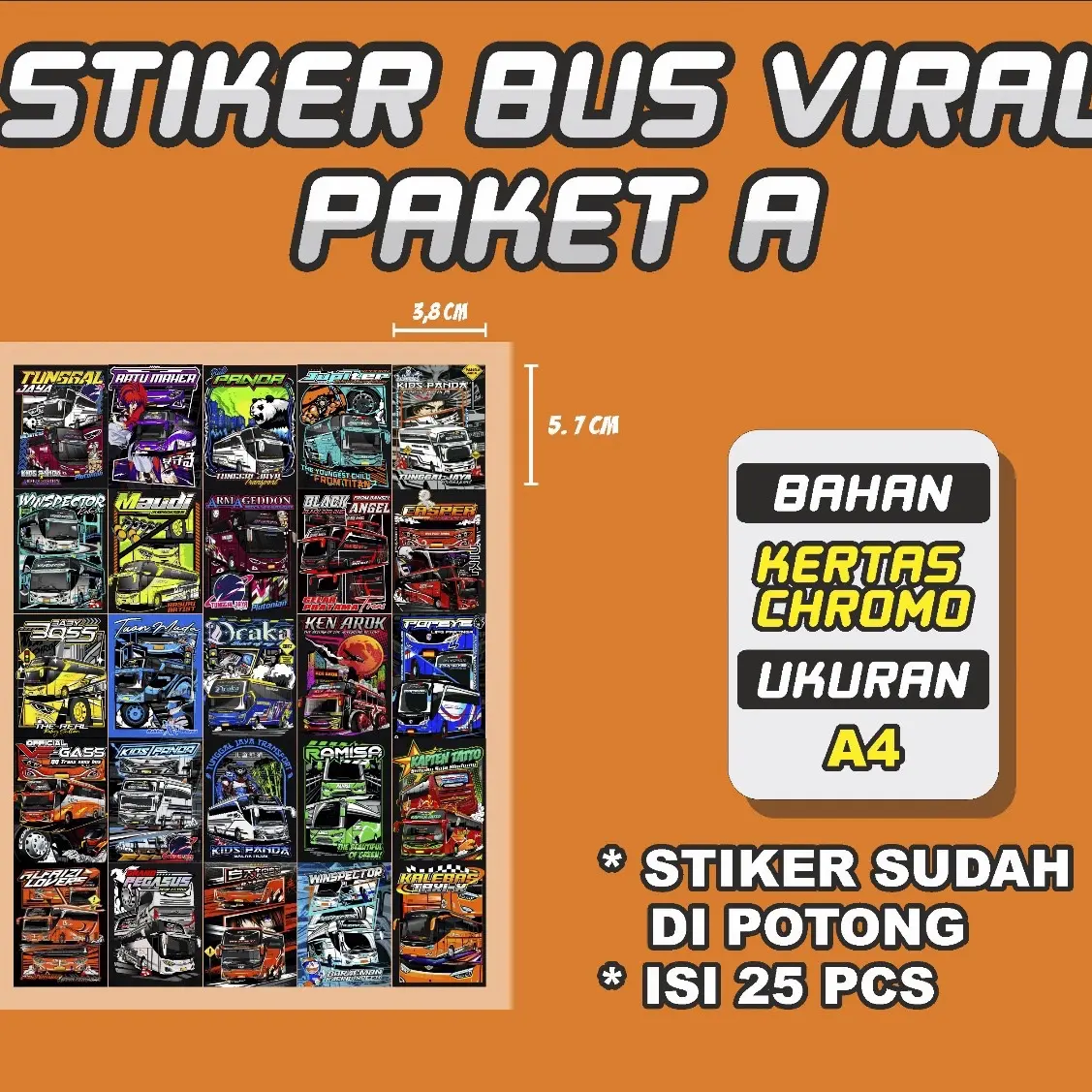 Stiker Bus Original 25pcs , Mengkilap Tahan Air