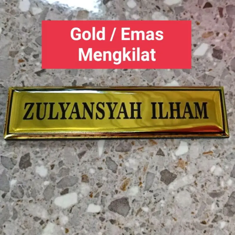 Name Tag Papan Nama Warna Gold Emas Mengkilat - Peniti - Magnet #Name Tag Indonesia 2