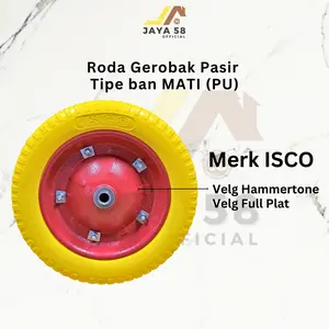 Roda Gerobak Dorong Pasir Ban Mati PU Karet Model Artco Warna Warni Merk ISCO