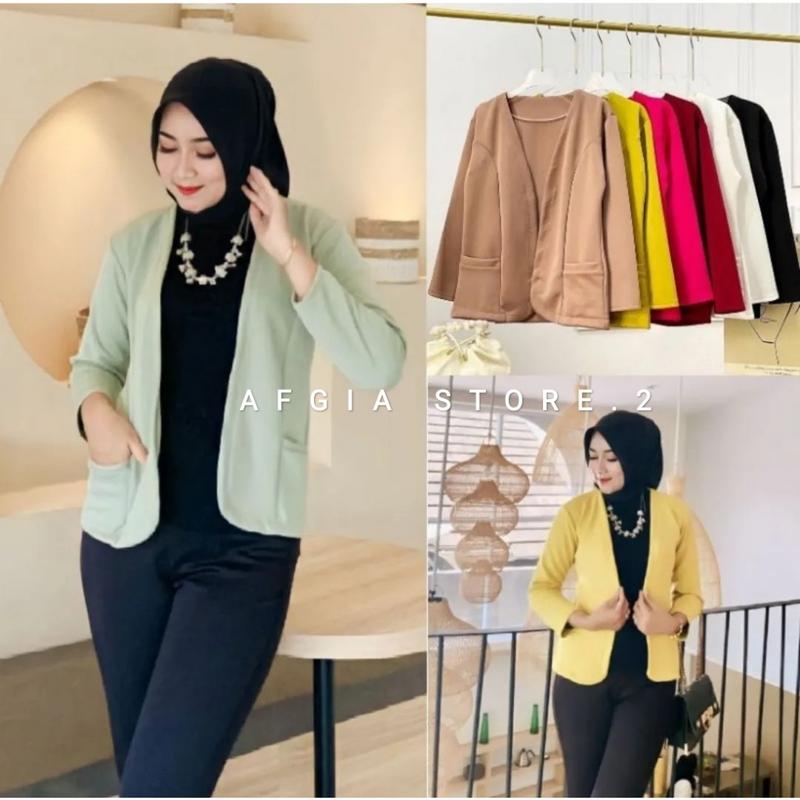 Blazer WANITA Kekinian Scuba polos Tanpa kancing Nabila Blazer Outer OOTD Basic Jaket Cewek Atasan Casual Panjang Hitam Tebal 7