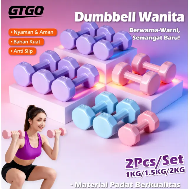 GTGO Dumbbells untuk kebugaran wanita dan penurunan berat badan, tersedia dalam pilihan berat 1kg, 1.5kg, 2kg, alat kebugaran ajaib untuk pembakaran lemak