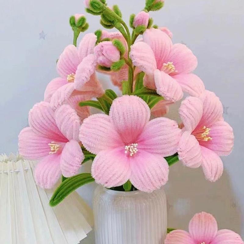 Set vật liệu tự làm bình hoa Dâm Bụt bằng kẽm nhung hoa trang trí handmade S0037