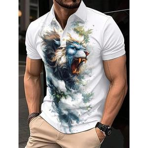 ผู้ชายเสื้อพิมพ์ลายสิงโตคำราม - ผ้าโพลีเอสเตอร์น้ำหนักเบาและระบายอากาศได้ดี แขนสั้นพอดีตัว เหมาะสำหรับกอล์ฟ เทนนิส การเดินทาง และการออกไปเที่ยวแบบสบาย - เสื้อกีฬาฤดูร้อนที่ซักด้วยเครื่องได้ ผ้าเบา สไตล์แฟชั่น