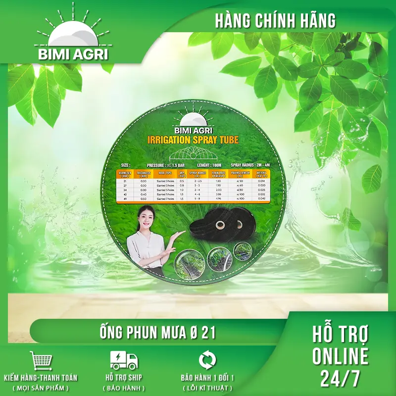 Ống phun mưa phi 21 cuộn 100m chính hãng BIMI AGRI đục 3 lỗ chéo
