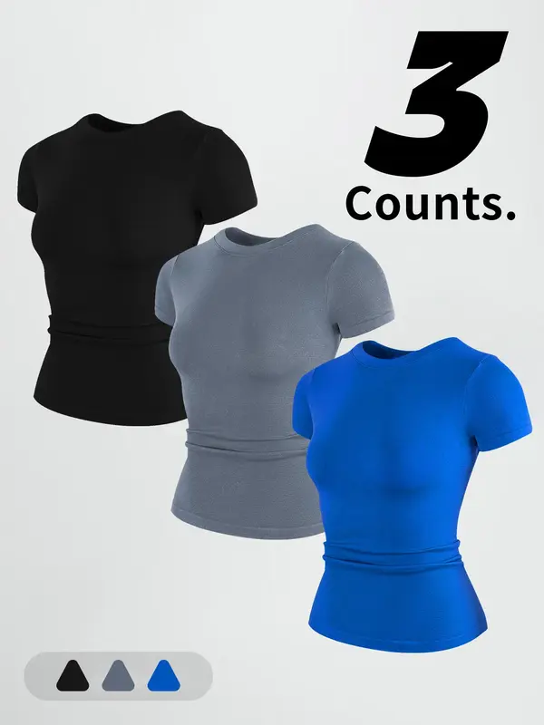 Women's Solid Color Short Sleeve Sports Tee, Quick Drying Breathable Round Neck T-shirt for Yoga Gym Workout Running, Ladies Indoor Outdoor Sportswear for All Seasons 3