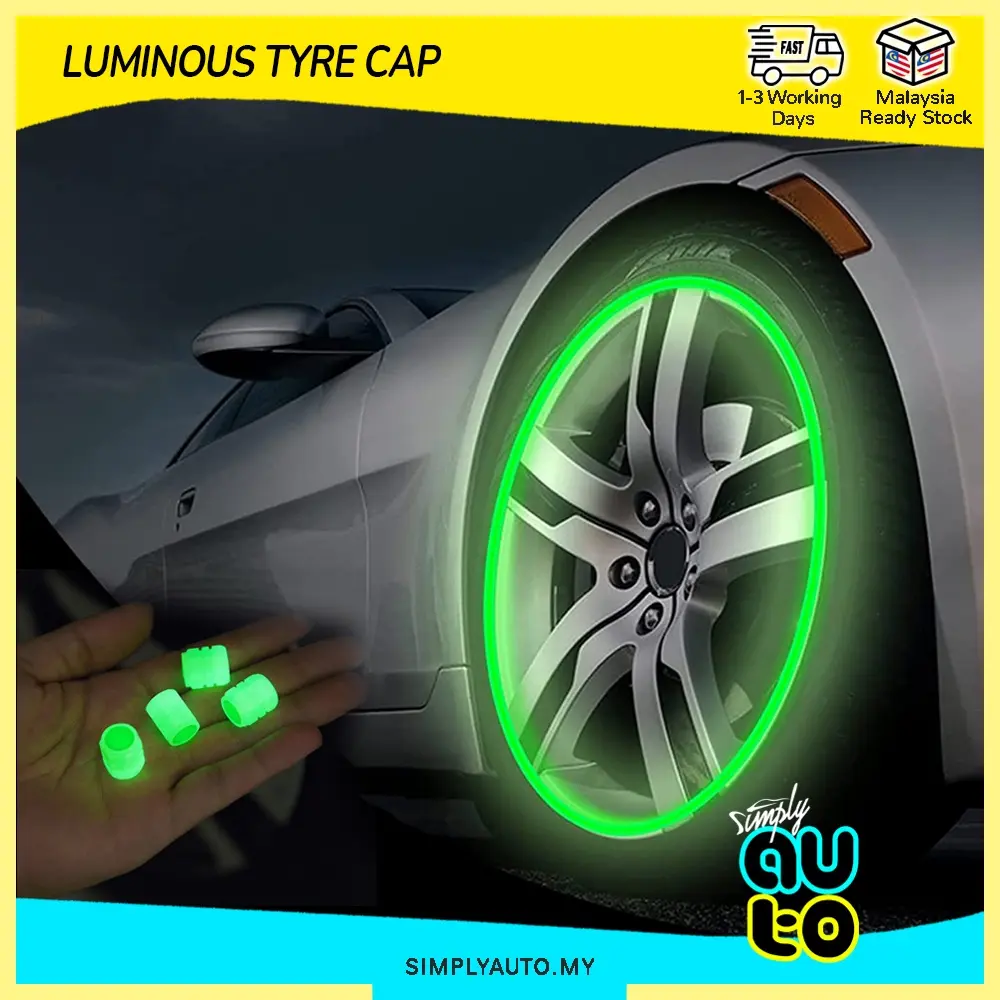 SIMPLYAUTO 4pcs Luminous Tyre Air Cap stem Valve Wheel Tire Cap Penutup Tube Angin for Car Motorcycle Bicycle