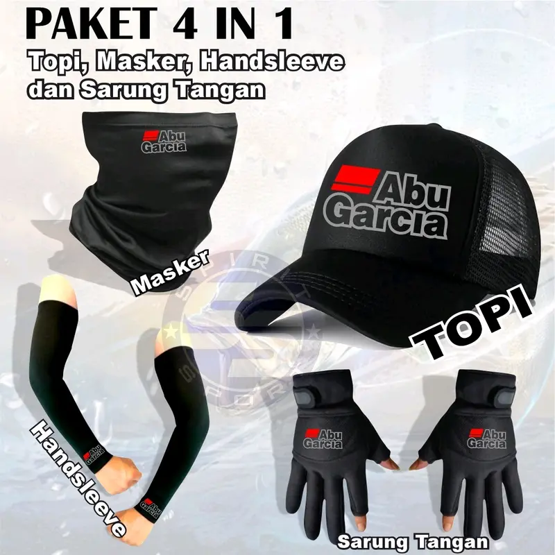 Paket 4 in 1 Accessories Mancing isi Topi Hansleeve Sarung Tangan dan Masker Buff Multifungsi Anti UV Abugrcia 1