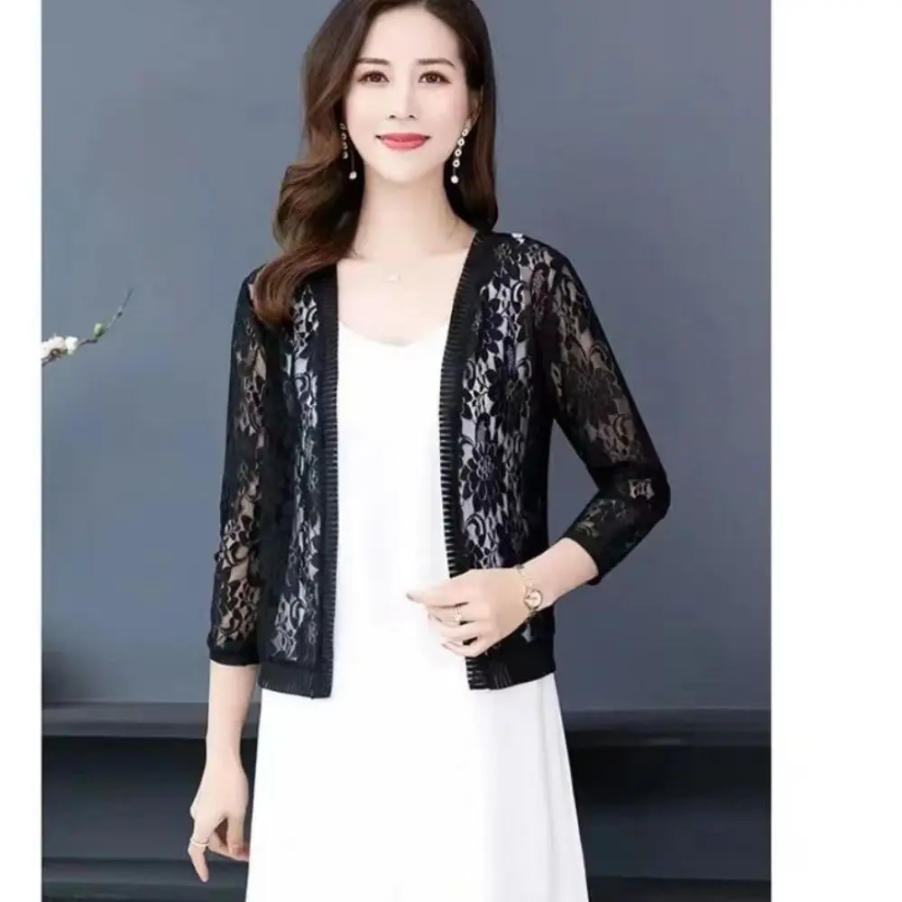 Áo Cardigan Nữ, Mỏng, Buộc Dây, Ren Hoa, Thoáng Khí, Áo Điều Hòa Không Khí, Thích Hợp Đi Biển, Áo Cardigan Ngắn