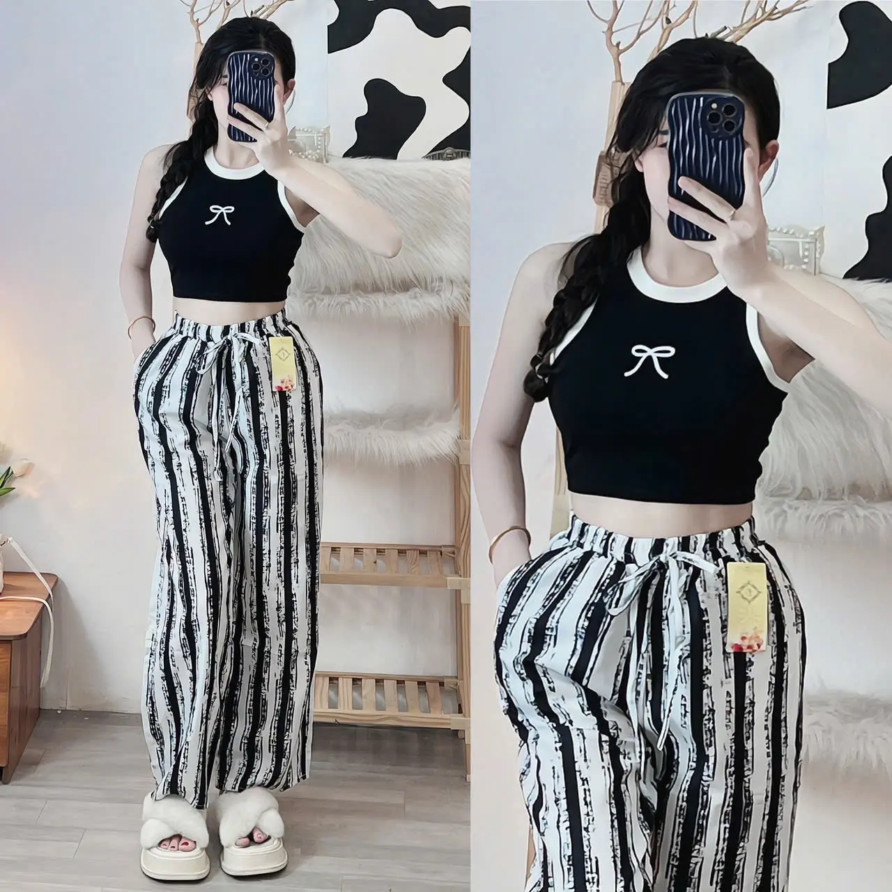 Áo 3 lỗ croptop in nơ trước siêu hto xinh chất bozip in hình đẹp Women Nữ Thun Nhung