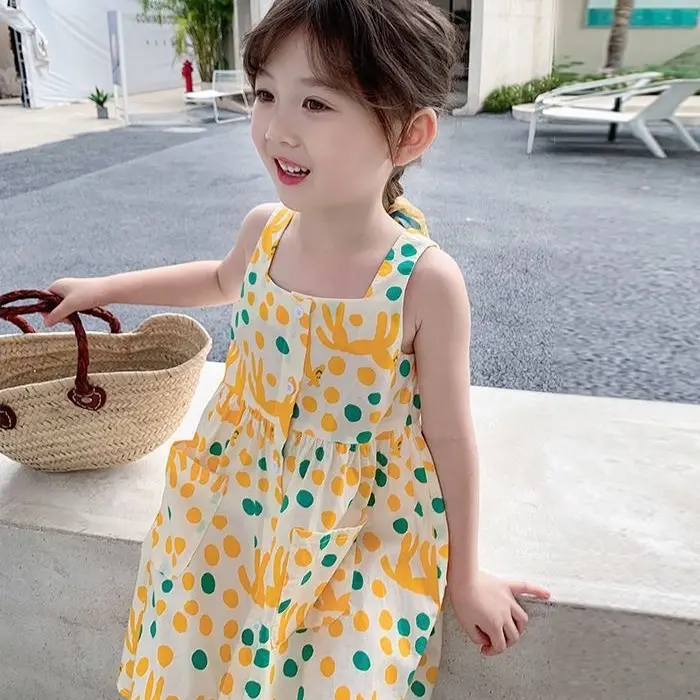 Váy 2 dây họa tiết Pony vàng tươi cho bé gái 8-45kg cao cấp Happy Kids G16
