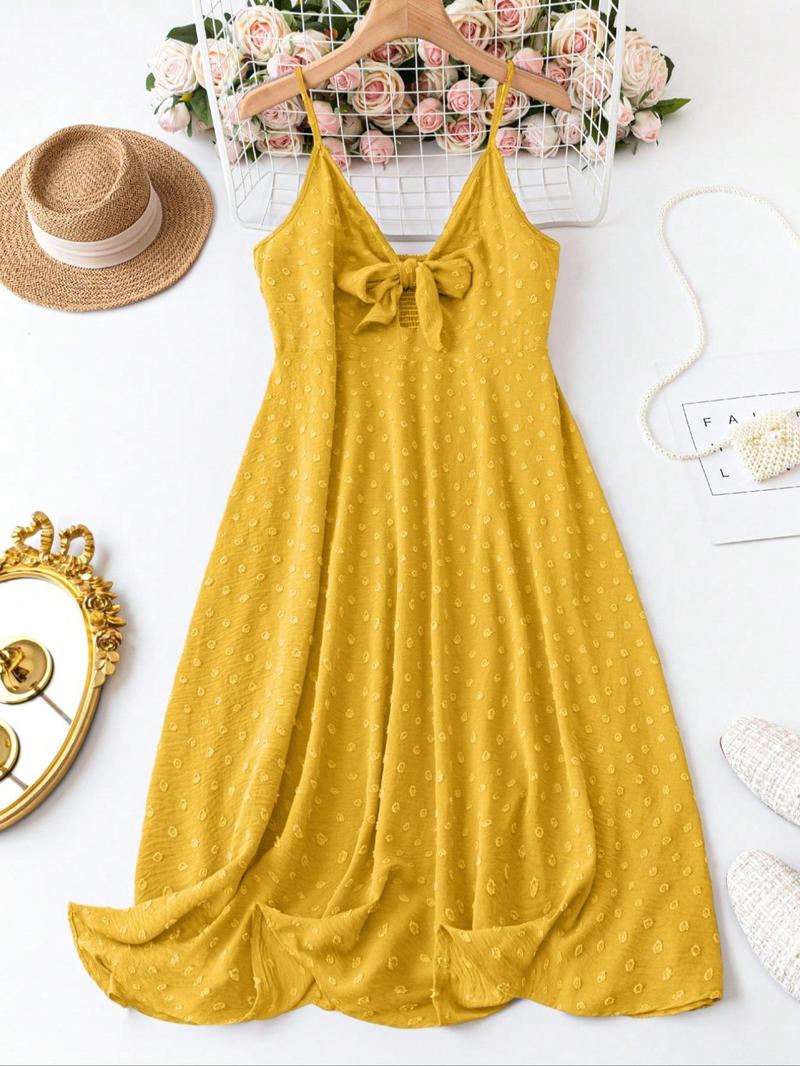 Product Introduction of 【Plus Size】 Solid Color Cami Dress, Elegant V Neck Sleeveless Dress for Summer, Women's Plus Clothing for Daily Wear 3